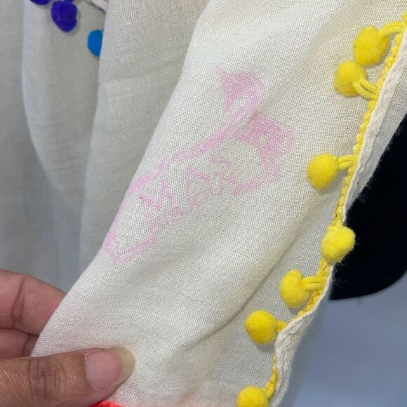 Lara‎ Ethnics Rainbow Pompom Scarf Cream Boho Colorful Light Weight - Picture 2 of 5